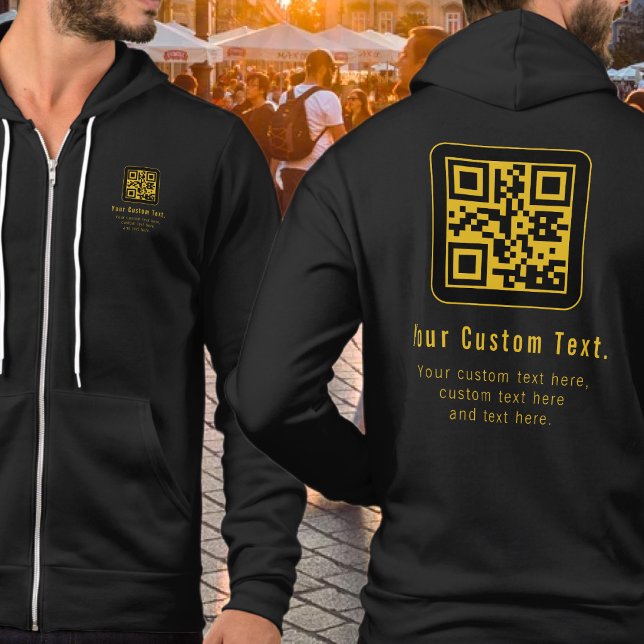 Editable QR Code & Text Template | Black & Gold Hoodie (Creator Uploaded)