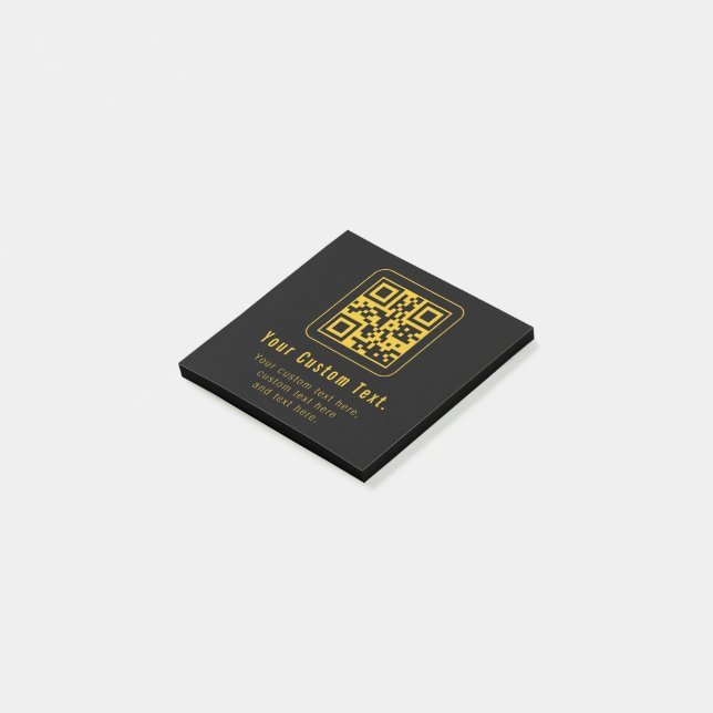 Editable QR Code & Text Template | Black & Gold Post-it Notes (Angled)