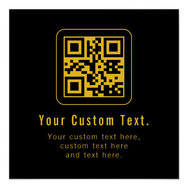 Editable QR Code & Text Template | Black & Gold Poster (Front)