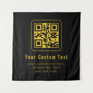Editable QR Code & Text Template   Black & Gold Tapestry