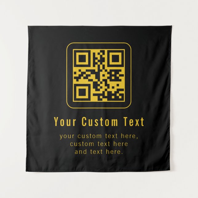 Editable QR Code & Text Template | Black & Gold Tapestry (Front)