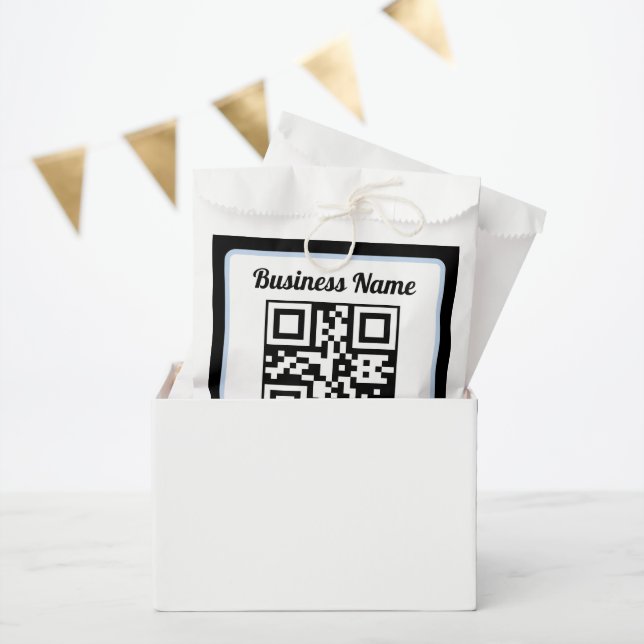 Editable QR code & Text w/Light Blue Border Favour Bags (Party)