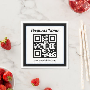 Editable QR code & Text w/Light Blue Border Napkin