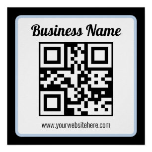 Editable QR code & Text w/Light Blue Border Poster