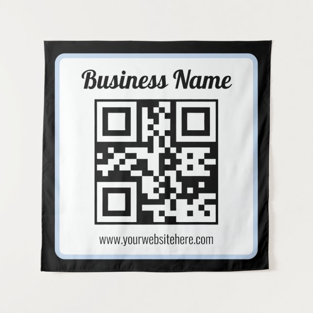 Editable QR code & Text w/Light Blue Border Tapestry (Front)