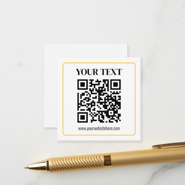 Editable QR code & Text w/Yellow Gold Border Enclosure Card (Front/Back In Situ)