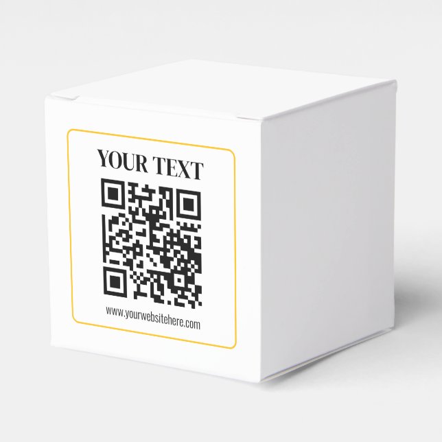 Editable QR code & Text w/Yellow Gold Border Favour Box (Front Side)