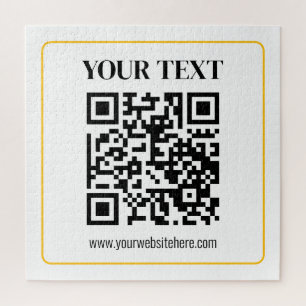 Editable QR code & Text w/Yellow Gold Border Jigsaw Puzzle