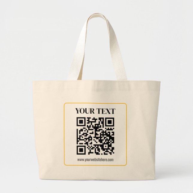 Editable QR code & Text w/Yellow Gold Border Large Tote Bag (Front)