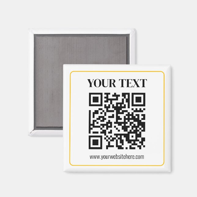 Editable QR code & Text w/Yellow Gold Border Magnet (Front/Back)