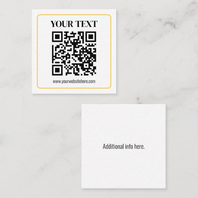 Editable QR code & Text w/Yellow Gold Border Square Business Card (Front/Back)
