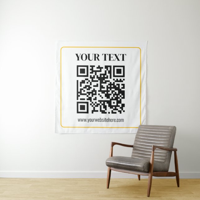 Editable QR code & Text w/Yellow Gold Border Tapestry (In Situ)