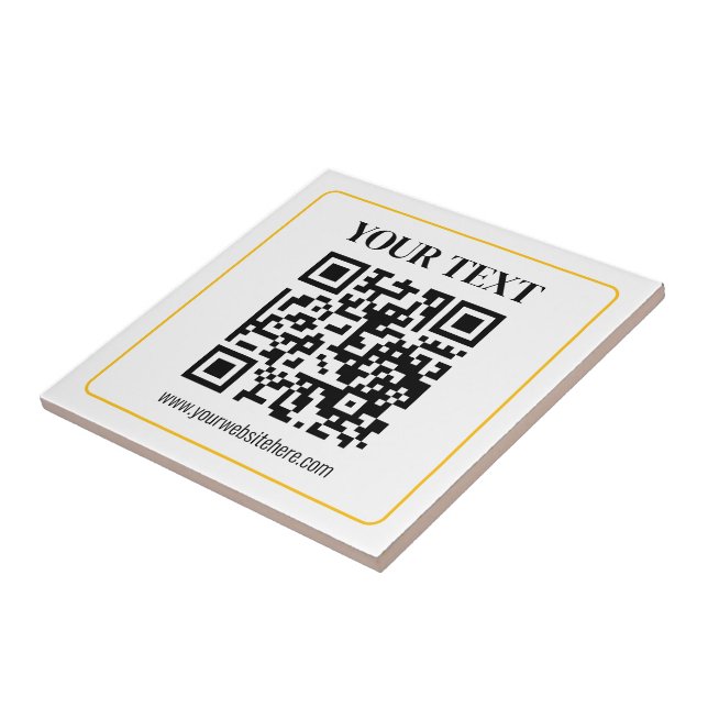 Editable QR code & Text w/Yellow Gold Border Tile (Side)