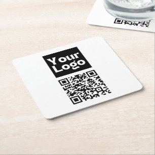 Editable QR code & Your Business Logo or Image Square Paper Coaster