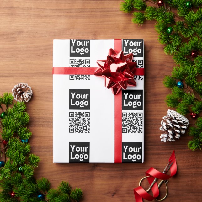 Editable QR code & Your Business Logo or Image Wrapping Paper (Holiday Gift)
