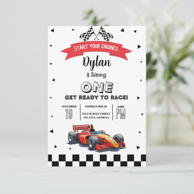Editable Race Car 1st Birthday Invite (Standing Front)