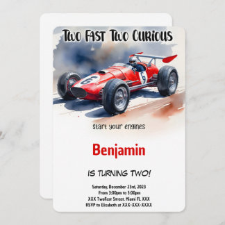 Editable Racing Car, Two Fast Birthday Invitation