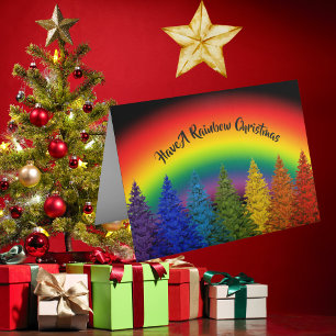 Editable Rainbow Christmas Tree Card