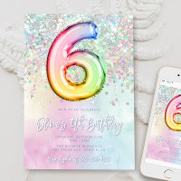 Editable Rainbow Glitter 6th Birthday Invitation 6