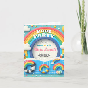 Editable Rainbow Pool Party Birthday Summer Swim Invitation