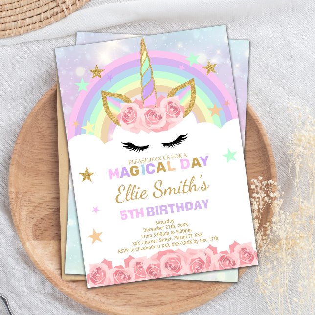 Editable Rainbow Unicorn Birthday Invitation (Rainbow Unicorn Birthday Invitations)