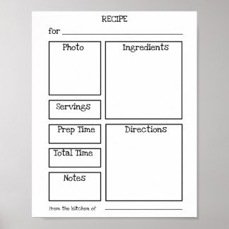 Editable Recipe Card. Personalise with photos Poster