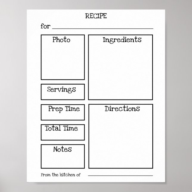 Editable Recipe Card. Personalise with photos Poster (Front)
