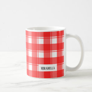 Editable Red and White Country Striped Plaid Coffee Mug