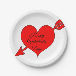 Editable Red Arrow Heart Valentines Day Paper Plate