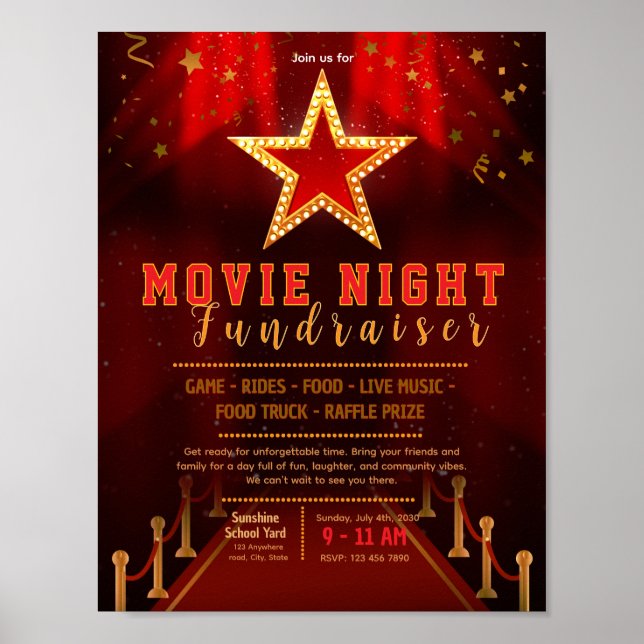 Editable red carpet fundraiser flyer poster (Front)