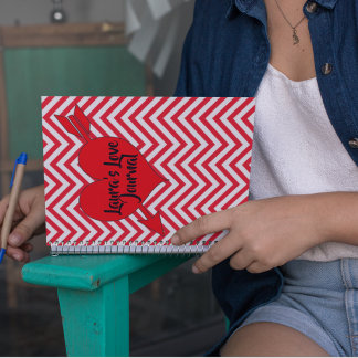 Editable Red Chevron Arrow Heart Valentines Day Notebook