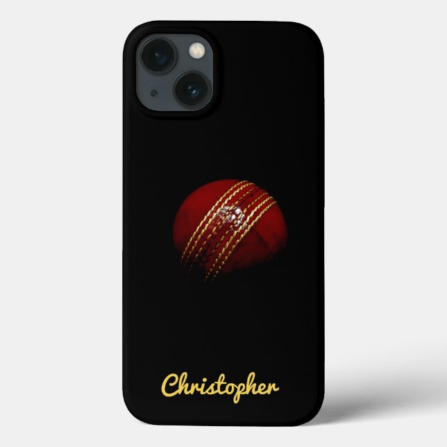 Editable Red Cricket Ball With Name iPhone13 Case (Back)