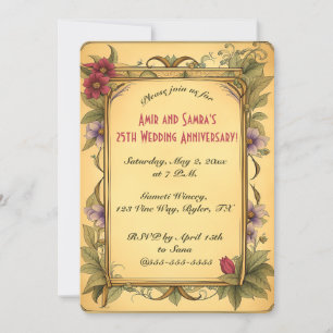 Editable Red Flowers and Green Vines Invitation