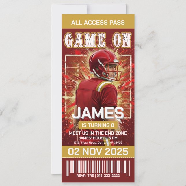 Editable Red Football Birthday Invitation (Front)