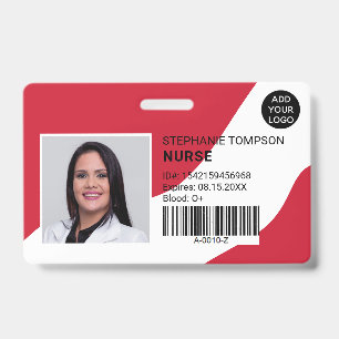 editable red professional nurse photo logo code ID badge
