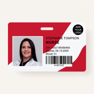 editable red professional nurse photo logo code ID badge