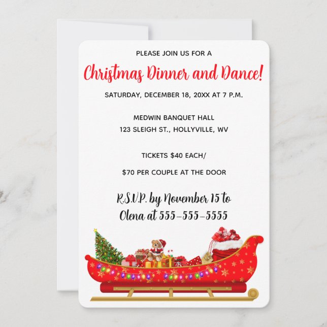 Editable Red Santas Sleigh Christmas Party Invitation (Front)