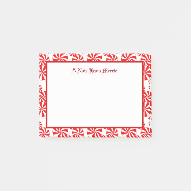 Editable Red White Peppermint Pattern Holiday Post-it Notes (Front)