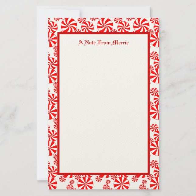 Editable Red White Peppermint Pattern Holiday Stationery (Front)