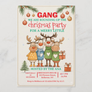 Editable Reindeer Christmas Party  Invitation