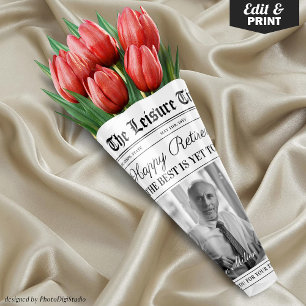 Editable Retirement Newspaper Flower Bouquet Wrapping Paper Sheet