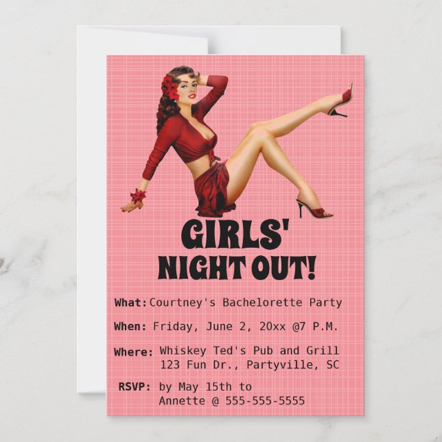 Editable Retro Girl Girls Night Out Invitation (Front)