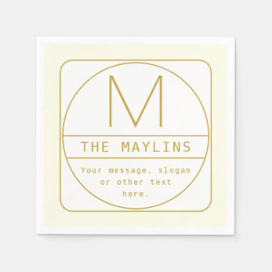 Editable Retro-modern Design Template Gold & White Napkin