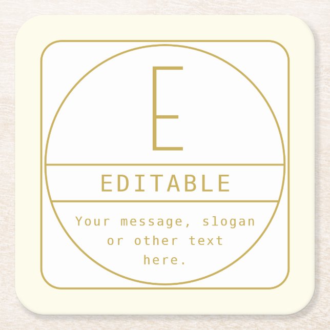 Editable Retro-modern Design Template Gold & White Square Paper Coaster (Front)