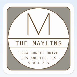 Editable Retro-modern Design Template   Grey Brown Square Sticker