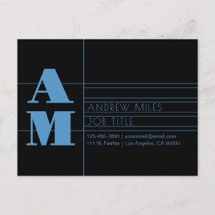 Editable Retro-modern Monogram Light Blue & Black Postcard