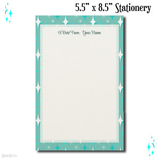 Editable Retro Stars on Teal 5.5" x 8.5" Stationery