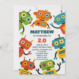 Editable Robot Birthday Invite
