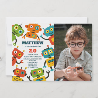 Editable Robot Birthday Invite with photo