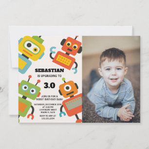 Editable Robot Birthday Party Invitation